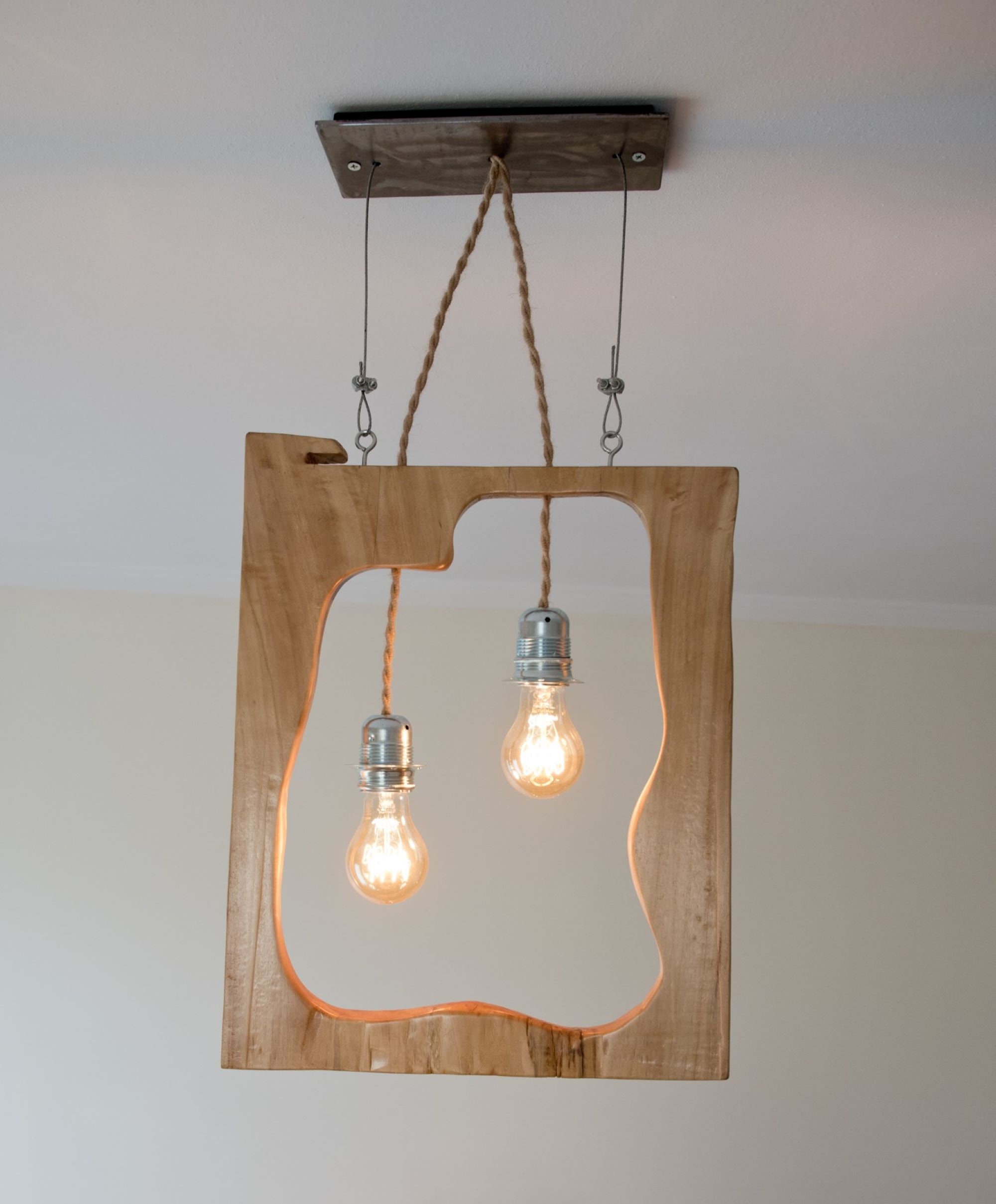 One Of A Kind Live Edge Handcrafted Pendentif Ceiling Light -Unique Minimal Design - Wild Poplar Woo