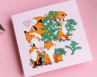 Love Foxes Art Print ~ Animal Fineart Print ~ Cute Fox Card ~ Square