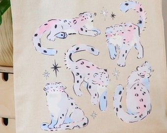 Borsa tote leopardo delle nevi ~ Borsa tote animale carino ~ Design artistico ~ Borsa artistica in cotone