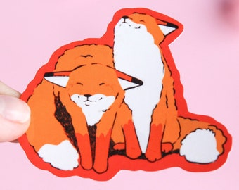 Cuddly Foxis pegatina única ~ Vinilo impermeable lindo Kawaii pegatina brillante ~ Etiqueta engomada del planificador estacionario animal