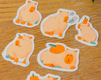 Kawaii Capybara Sticker Pack, Glossy Vinyl Animal Stickers
