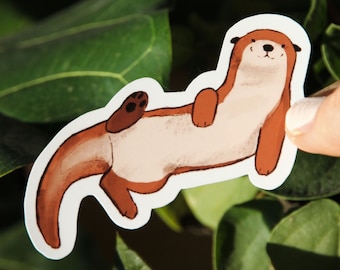 Pegatina única de nutria ~ Vinilo impermeable Lindo Kawaii Pegatinas brillantes ~ Pegatinas de planificador estacionario de animales