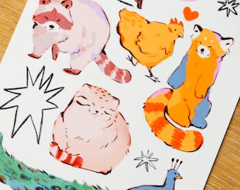 Impresión artística de mapache, gato de Pallas y panda rojo: Animal Spread