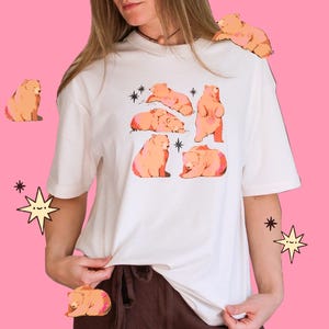 Bonita camiseta de oso marrón, corte holgado y extragrande, jersey de algodón orgánico