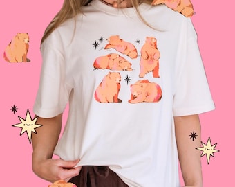 Cute Brown Bear T-Shirt ᵔᴥᵔ Oversized Relaxed Fit ᵔᴥᵔ Organic Jersey Cotton