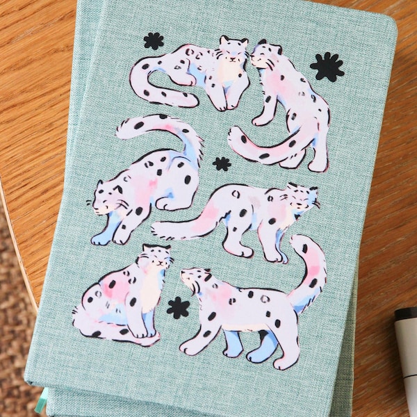 Snow Leopard Notebook ~ Cute Canvas Journal ~ A5 Notebook - Lined Pages