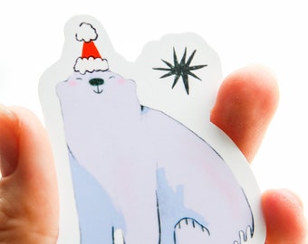 Christmas Polar Bear Single Sticker ~ Waterproof Vinyl Kawaii Glossy Sticker ~ Animal Stationary Planner Stickers