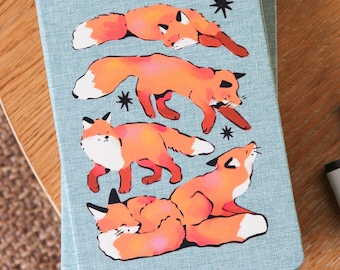 Foxes Notebook ~ Cute Canvas Journal ~ A5 Notebook - Lined Pages