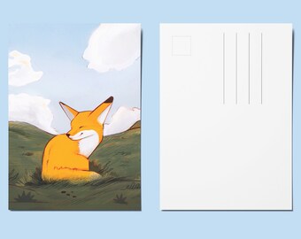 Little Fox Postcard - A6 Post Card Art Print - Animal Design - Illustrated Cards