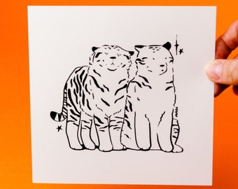 Tiger Art Print ~ Animal Art Print ~ Cute Tiger Friends ~ Minimalistic ~ Square