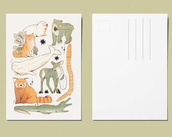 Animal Sketchy Spread Postcard - A6 Post Card Art Print - Animal Design - Illustrated Cards