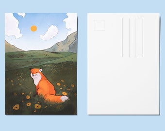 Fox Landscape Postcard - A6 Post Card Art Print - Animal Design - Illustrated Cards