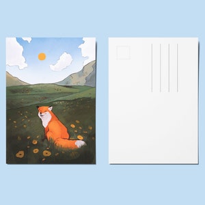 Cartolina paesaggio volpe - Stampa artistica cartolina A6 - Design animale - Cartoline illustrate