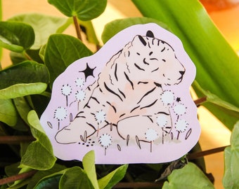 White Tiger Single Sticker ~ Waterproof Vinyl Kawaii Glossy Sticker ~ Animal Stationary Planner Stickers