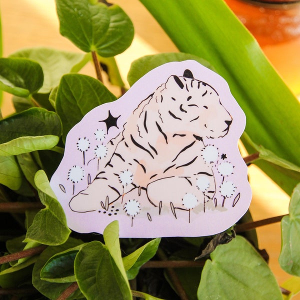 White Tiger Single Sticker ~ Vinyl Kawaii Glossy Sticker ~ Animal Stationary Planner Stickers