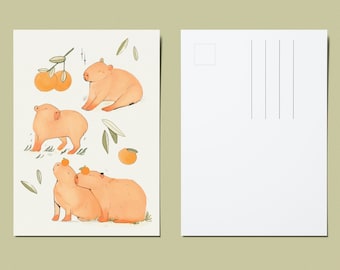 Capybara Spread Postcard - A6 Post Card Art Print - Animal Design - Illustrated Cards