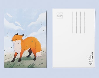 Wimbdy Fox Postcard - A6 Post Card Art Print - Animal Design - Illustrated Cards