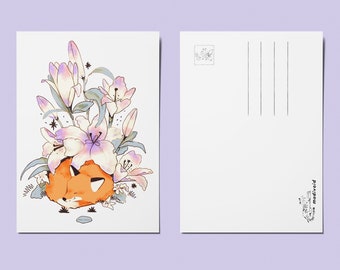 Postal Sleepy Fox - Impresión de arte de tarjeta postal A6 - Diseño animal - Tarjetas ilustradas