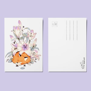 Cartolina della volpe addormentata - Stampa artistica di cartoline A6 - Design di animali - Cartoline illustrate