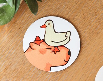 Capybara Duck Coaster: handgedrukte mdf-mokonderzetter