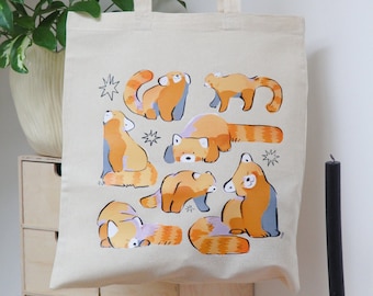 Bolsa de mano de panda rojo ~ Bolsa de mano de animal lindo ~ Diseño de artista ~ Bolsa de algodón con diseño artístico