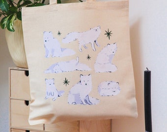 Bolso de mano de zorros árticos - Lindo bolso de mano de animales - Diseño de artista - Bolsa de arte de algodón