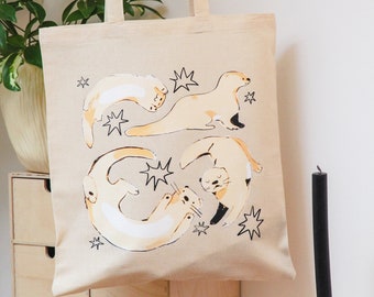 Sac fourre-tout loutre ~ sac fourre-tout animal mignon ~ création d'artiste ~ sac artistique en coton