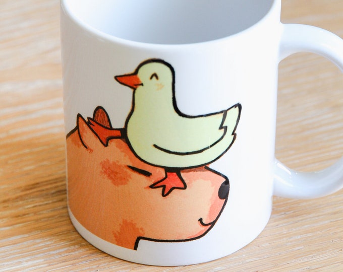 Capybara and Duck Mug - Ceramic Cute Animal Illustrated Mug
