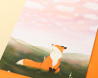 Fox Landscape Postcard - A6 Post Card Art Print - Animal Design - Illustrated Cards