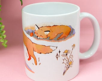 Dreamy Fox Mug - Ceramic Mug - Cute Animal Illustrated Mug - Foxes