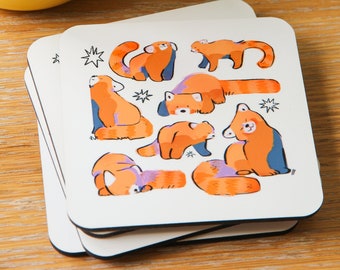 Red Panda Coaster - Square Mug Coaster - MDF Coaster