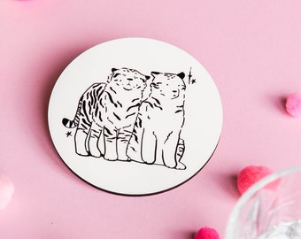 Tiger Friends Coaster: Handprinted MDF Mug Coaster