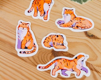 Tiger Sticker Pack ~ Waterproof Vinyl Cute Kawaii Glossy Stickers ~ Animal Stationary Planner Stickers