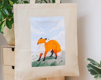 Wimbdy Fox Tote Bag ~ Cute Animal Tote Bag ~ Artist Design ~ Cotton Art Bag