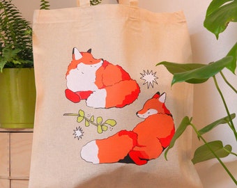 Smiling Fox Tote Bag ~ Cute Animal Tote Bag ~ Cotton Art Bag