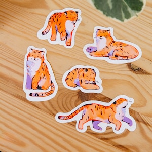 Paquete de pegatinas de tigre Vinilo impermeable Lindo Kawaii Pegatinas brillantes Pegatinas de planificador estacionario de animales imagen 1