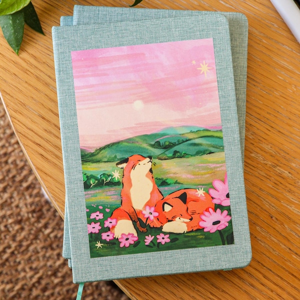 Fox Landscape Notebook ~ Cute Canvas Journal ~ A5 Notebook - Lined Pages