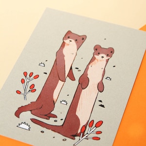 Postal de comadreja curiosa - Impresión de arte de tarjeta postal A6 - Diseño de animales - Tarjetas ilustradas