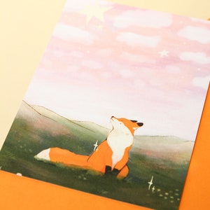 Postal de paisaje de zorro - Impresión de arte de tarjeta postal A6 - Diseño de animales - Tarjetas ilustradas
