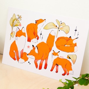 Foxes Art Print ~ Cute Animal Fineart Print ~ Cute Fox Card