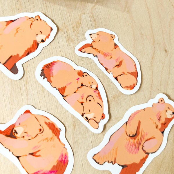 Brown Bear Sticker Pack ~ Waterproof Vinyl Cute Kawaii Glossy Stickers ~ Animal Stationary Planner Stickers
