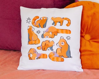 Red Panda Pillowcase - Cushion Cover - Cute Panda Design Illustration - Without Inner Pillow - Zipper