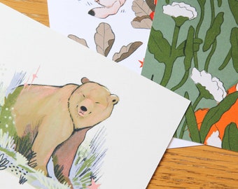 Smiley Bear Postcard - A6 Post Card Art Print - Animal Design - Illustrated Cards