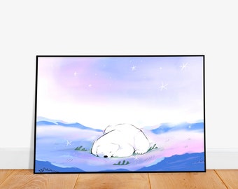 Polar Bear Landscape Art Print: Archival Paper