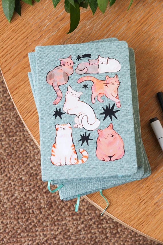 Cat Spread Notebook ~ Cute Canvas Journal ~ A5 Notebook - Lined Pages