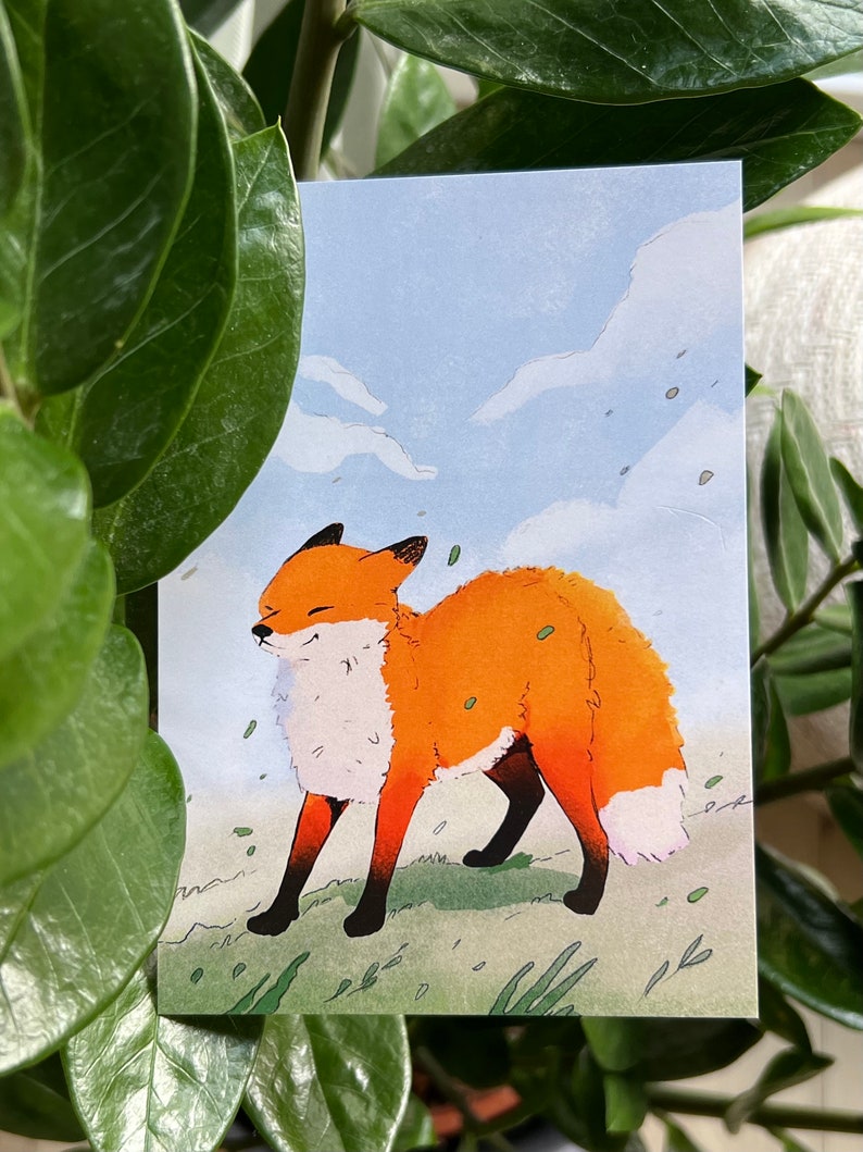 Postal Wimbdy Fox Impresión de arte de tarjeta postal A6 Diseño animal Tarjetas ilustradas imagen 2