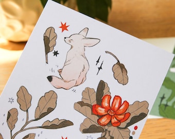 Fennec Fox Postcard - A6 Post Card Art Print - Animal Design - Illustrated Cards