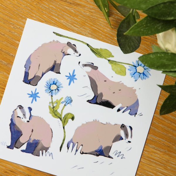 Badger Art Print: Square Archival Paper Print