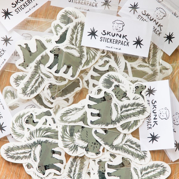 Skunk Sticker Pack, Cute Kawaii Glossy Vinyl Decals