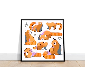 Red Panda Spread Art Print ~ Animal Art Print ~ Cute ~ Minimalistic ~ Square